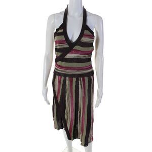 Tamara Catz Womens Striped Halter Neck A Line Dress Multi Colored Size Medium